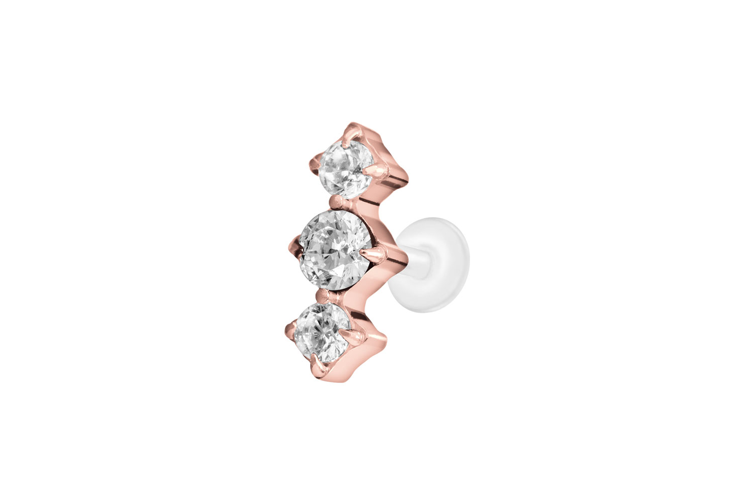 PTFE Labret Piercing mit Innengewinde + Titan-Aufsatz 3 EINGEFASSTE KRISTALLE